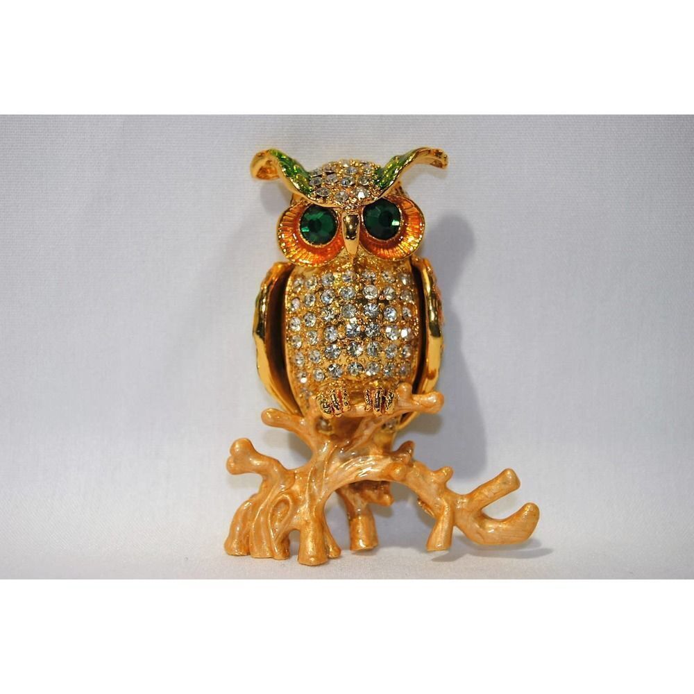 Taylor Avedon Large Owl with Green Eyes Trinket Box